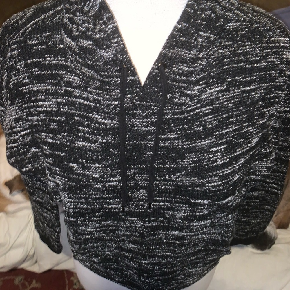 Banana Republic Black & White Marled Knit Hoodie Cropped Women's S